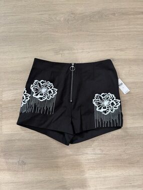 Anthropologie Black High-Waist Shorts with White Floral Beading